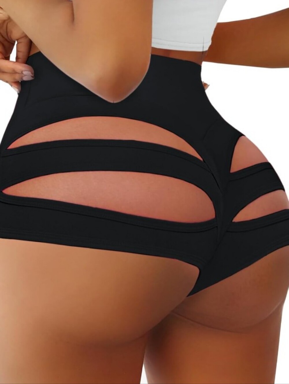 Sexy High Waisted Cut Out Booty Shorts Black Strappy Rave Clubwear S M L XL XXL